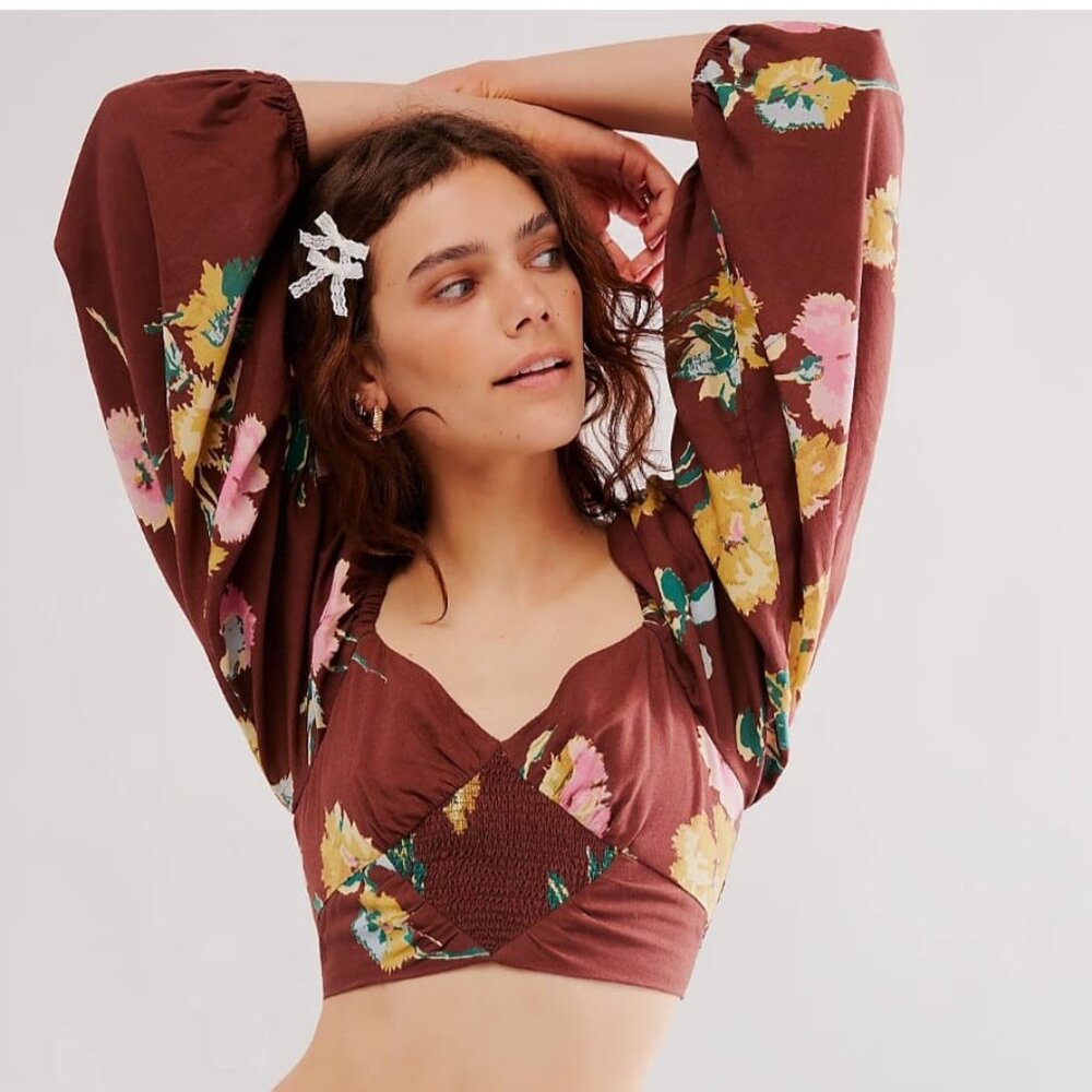 Free‎ People  Long-Sleeve Crop Top Size Medium Flower